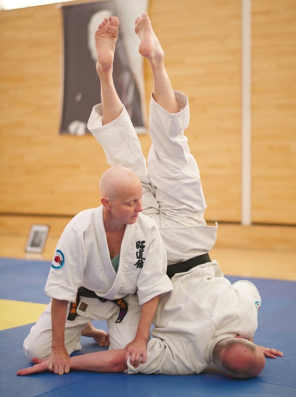 Sara Kovacs Middleton pinning an opponent during Shodokan Aikido randori